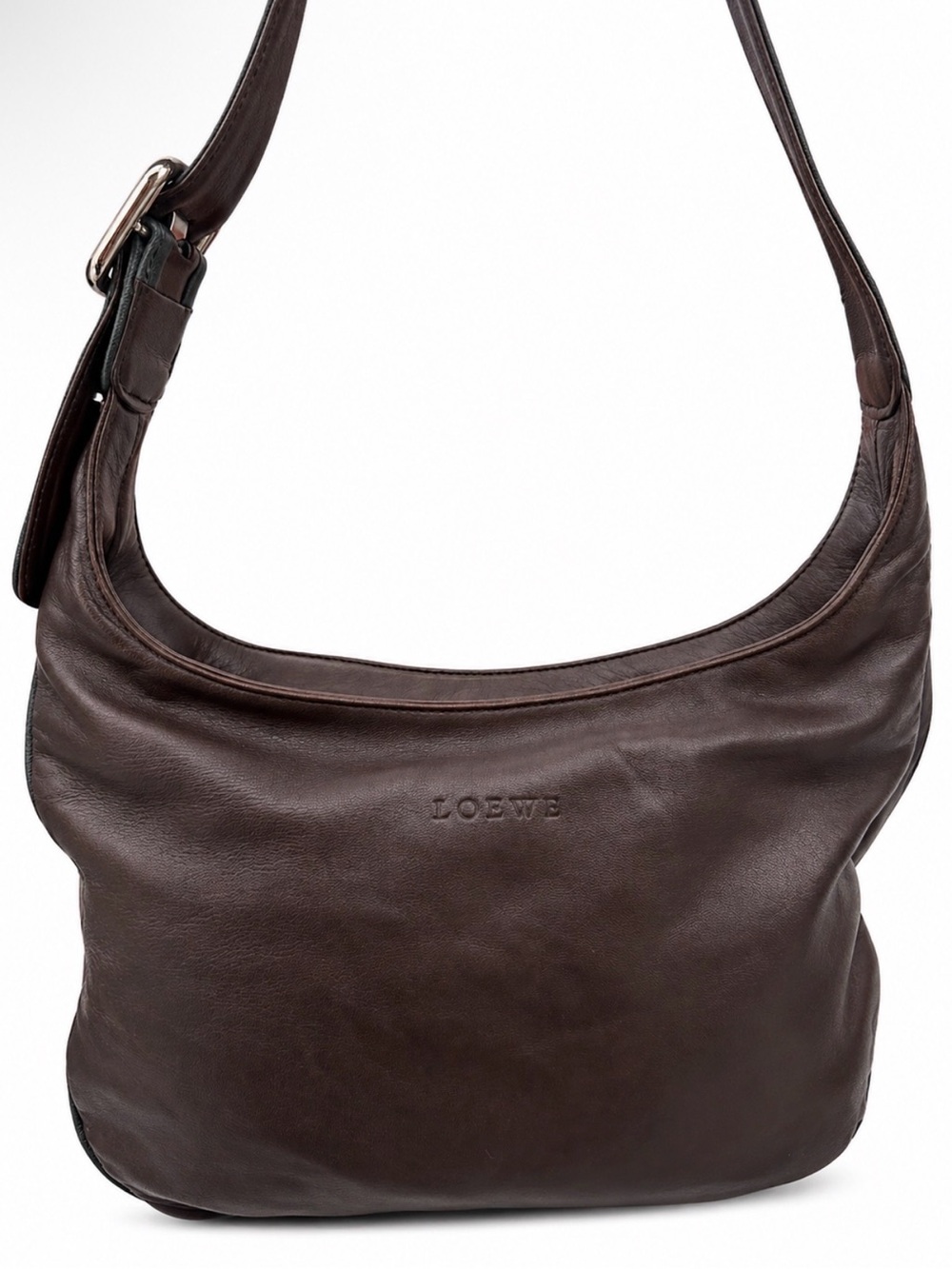 LOEWE Nappa Calfskin Leather Brown Shoulder Hobo